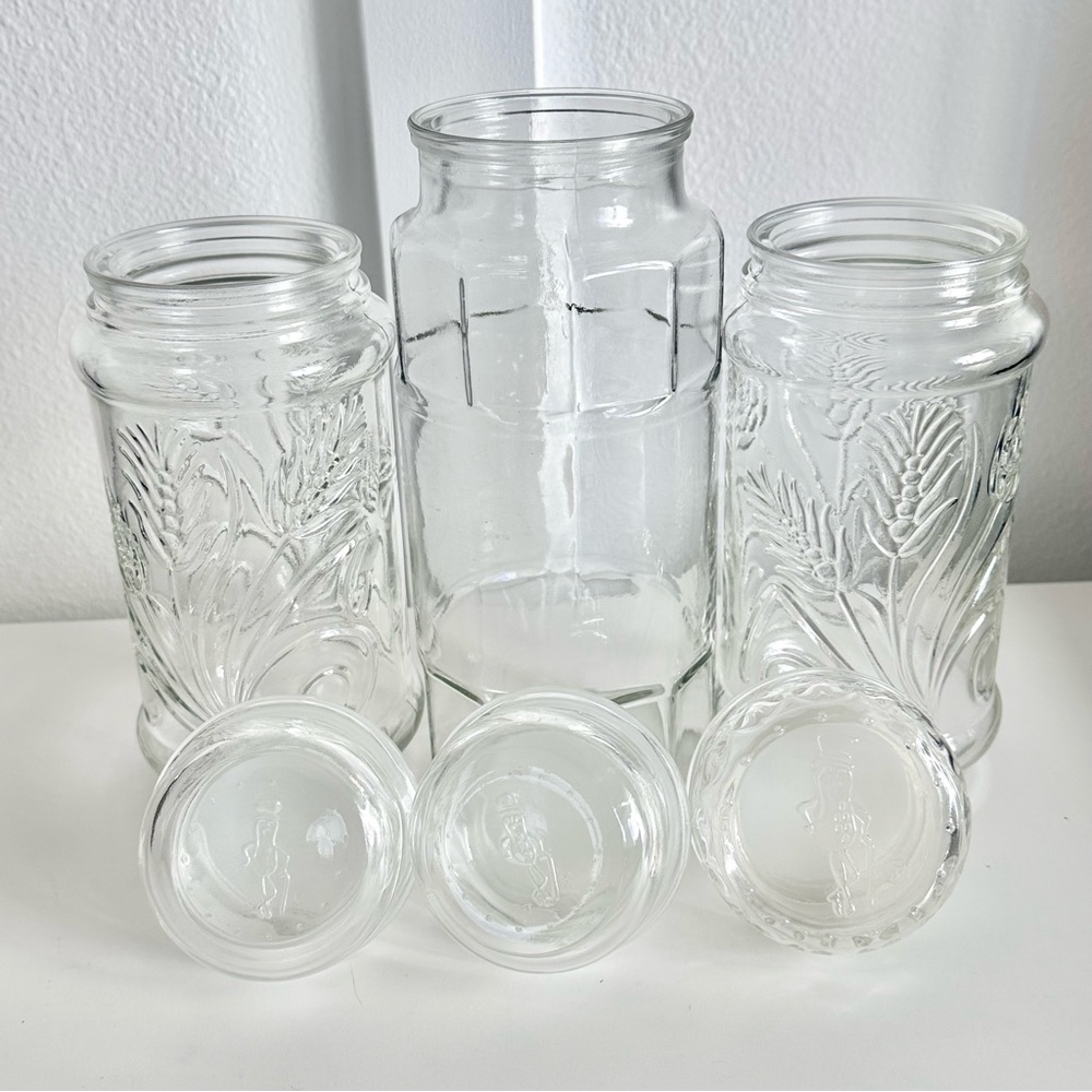 (3) 1980s Planters Peanuts Anchor Hocking Glass Jars Vintage Storage Rare HTF - Picture 10 of 16